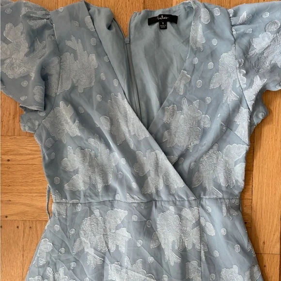 Lulu’s Compelling Love Light Blue Jacquard Short Sleeve Maxi Dress - Picture 10 of 16